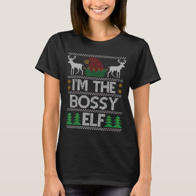 Bossy Elf Matching Family Group Christmas Party Pa T-Shirt (Front)