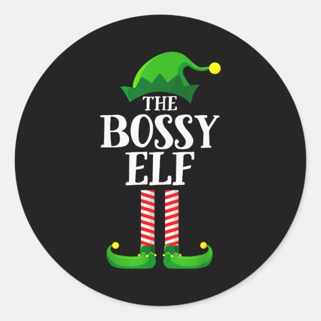 Bossy Elf Matching Family Group Christmas Party Py Classic Round Sticker (Front)