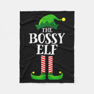 Bossy Elf Matching Family Group Christmas Party Py Fleece Blanket