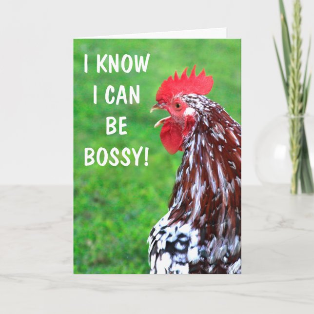 Bossy Funny Demanding Rooster Get Well Card (Front)