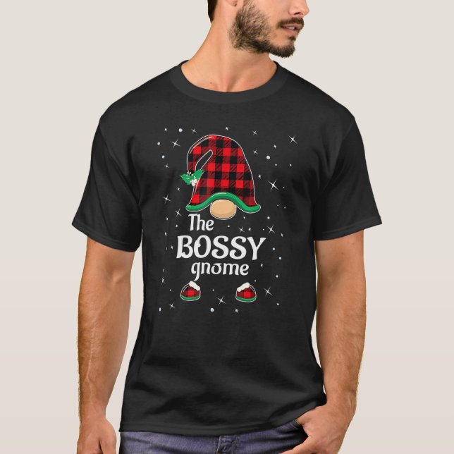 Bossy Gnome Buffalo Plaid Matching Family Christma T-Shirt (Front)