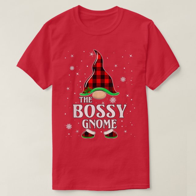 Bossy Gnome Buffalo Plaid Matching Family Christma T-Shirt (Design Front)