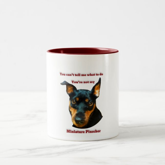 Bossy Miniature Pinscher Two-Tone Coffee Mug (Center)