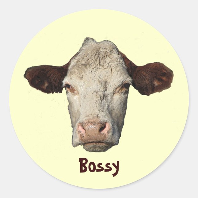 Bossy the Cow Classic Round Sticker (Front)