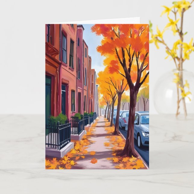 Boston Autumn Fall Foliage Watercolor Card (Yellow Flower)