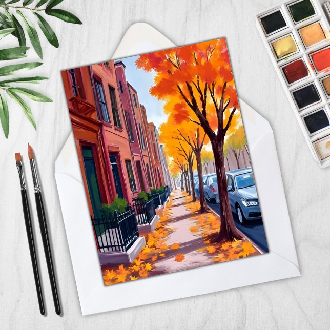 Boston Autumn Fall Foliage Watercolor Card (Creator Uploaded)