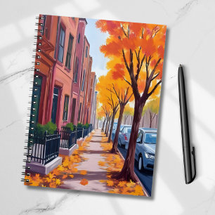 Boston Autumn Fall Foliage Watercolor Painted Notebook
