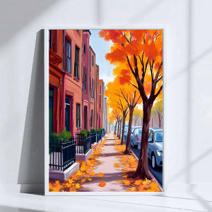 Boston Autumn Fall Foliage Watercolor Poster