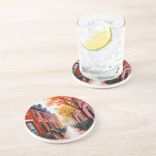 Boston Autumn Watercolor Beacon Hill Massachusetts Coaster