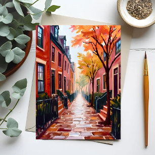 Boston Autumn Watercolor Beacon Hill Massachusetts Postcard