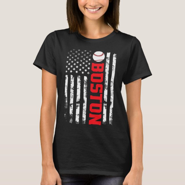 Boston Baseball Usa Flag  T-Shirt (Front)