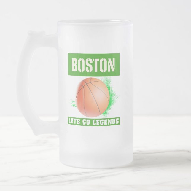 Boston Basketball Legends Frosted Glass Beer Mug (Left)