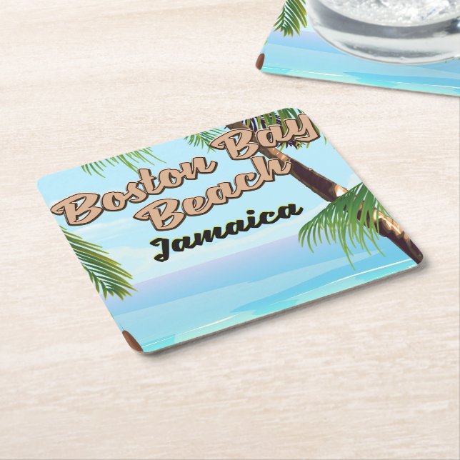 Boston bay beach, Jamaica Square Paper Coaster (Angled)