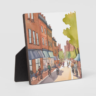 Boston Bike Ride North End Watercolor MA Art Plaque