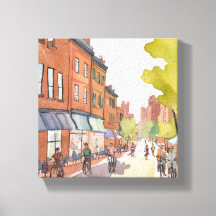 Boston Bike Ride   North End Watercolor MA Canvas Print