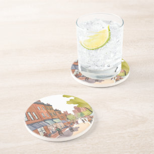 Boston Bike Ride   North End Watercolor MA Coaster