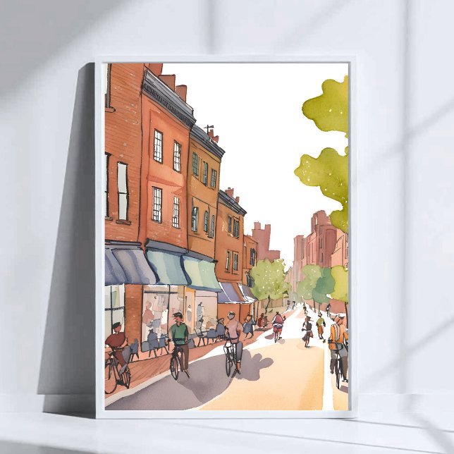 Boston Bike Ride | North End Watercolor MA Poster (Creator Uploaded)