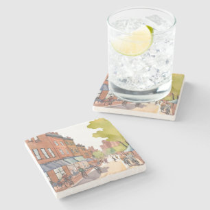 Boston Bike Ride   North End Watercolor MA Stone Coaster