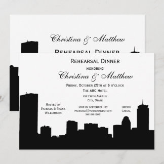 Boston Black Skyline Silhouette Rehearsal Dinner Invitation