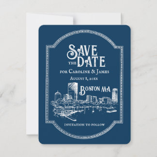 Boston Blue Personalised Save the Date Card