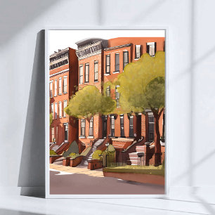 Boston Brownstones   Beacon Street Watercolor Art Poster