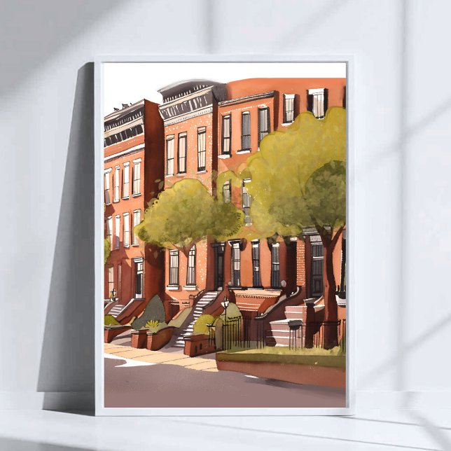 Boston Brownstones | Beacon Street Watercolor Art Poster (Creator Uploaded)