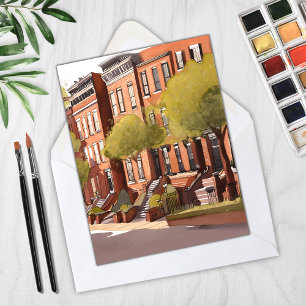 Boston Brownstones   Beacon Street Watercolor Card