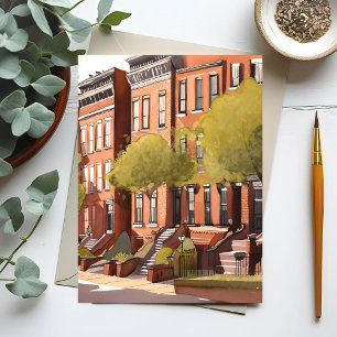 Boston Brownstones   Beacon Street Watercolor Postcard