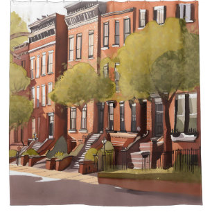 Boston Brownstones   Beacon Street Watercolor Shower Curtain