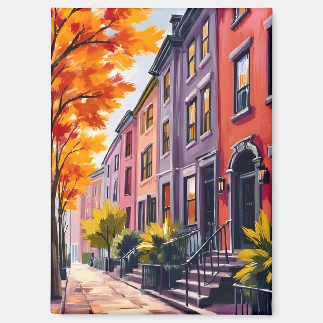 Boston Brownstones Watercolor Massachusetts Magnet (Front)