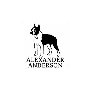 Boston Bull Terrier Personalise Rubber Stamp