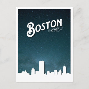 Boston by Night Skyline - Boston, Massachusetts, U Holiday Postcard