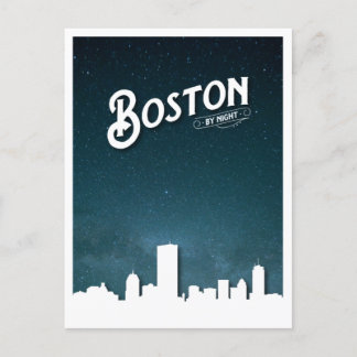 Boston by Night Skyline - Boston, Massachusetts, U Holiday Postcard