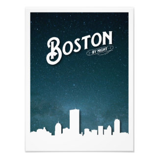 Boston by Night Skyline - Boston, Massachusetts, U Photo Print