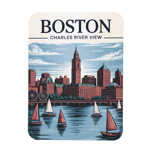 Boston Charles River Sailboats City Skyline Travel Magnet (Vertical)