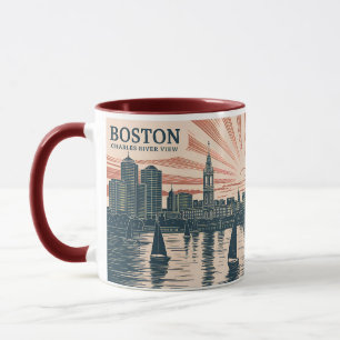Boston Charles River Sailboats Skyline Art Vintage Mug