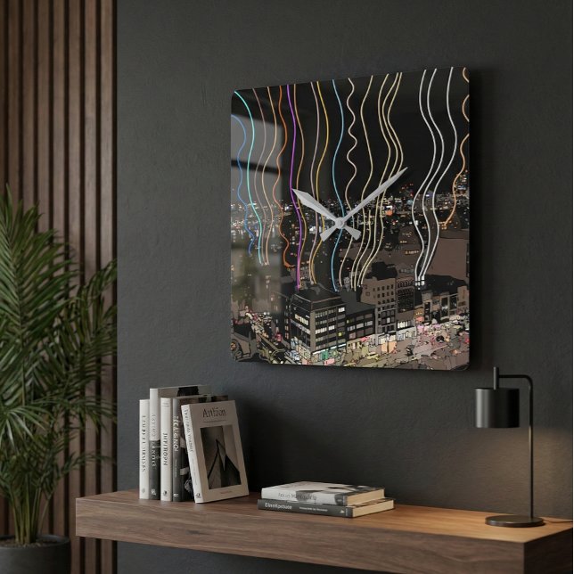 Boston City Lights Square Wall Clock (Creator Uploaded)