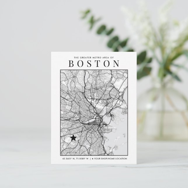Boston City Map + Location Marker Postcard (Standing Front)