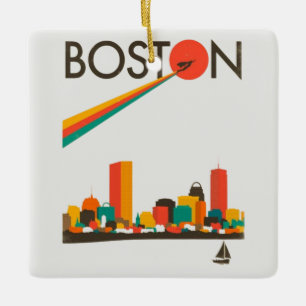 Boston City Skyline, boston ma skyline Ceramic Ornament