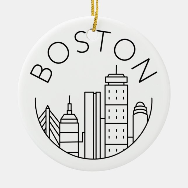 Boston City Skyline, boston ma skyline Ceramic Tree Decoration (Front)