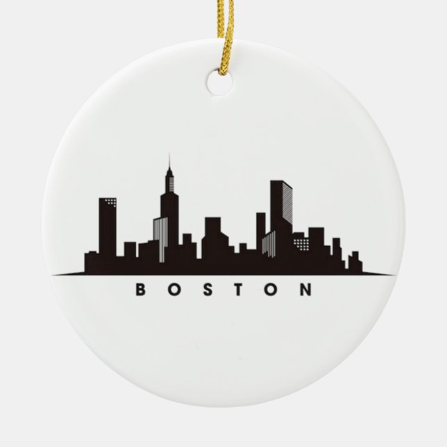 Boston City Skyline, boston ma skyline Ceramic Tree Decoration (Front)