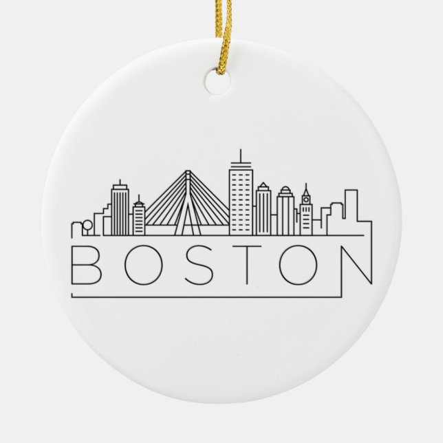 Boston City Skyline, boston ma skyline Ceramic Tree Decoration (Front)