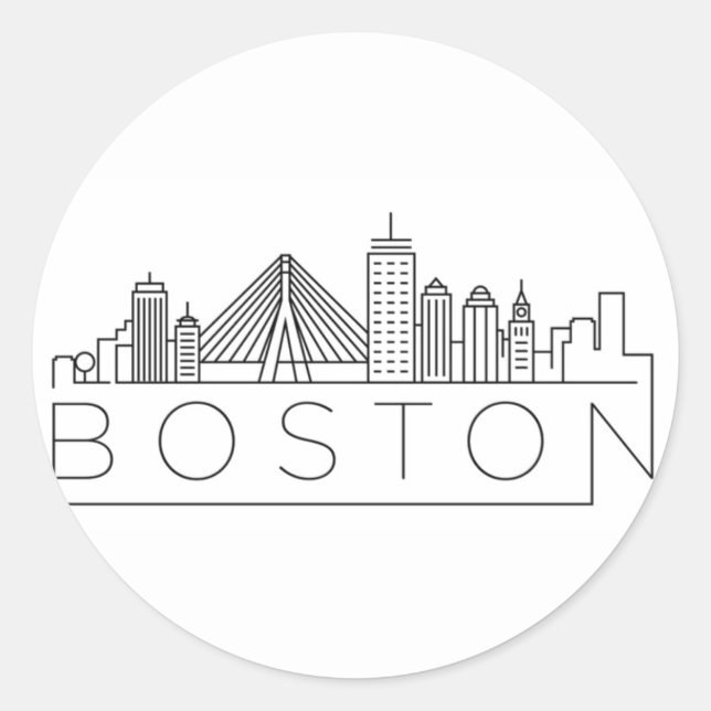 Boston City Skyline, boston ma skyline Classic Round Sticker (Front)