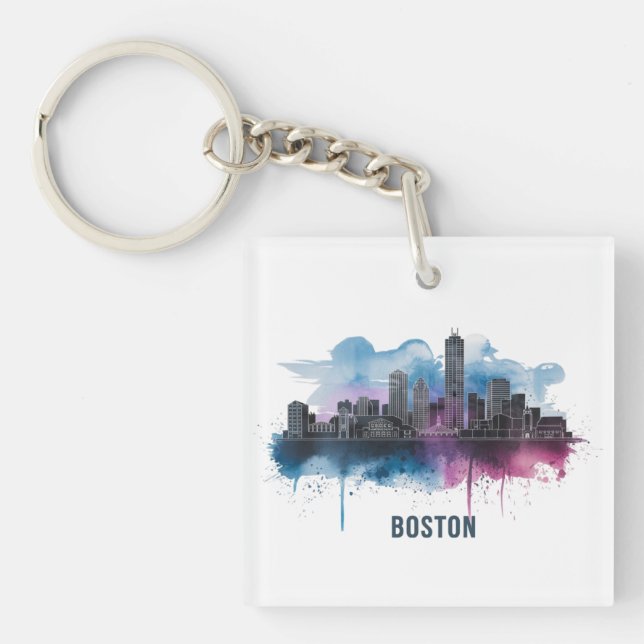 Boston City Skyline, Boston Ma Skyline Key Ring (Front)