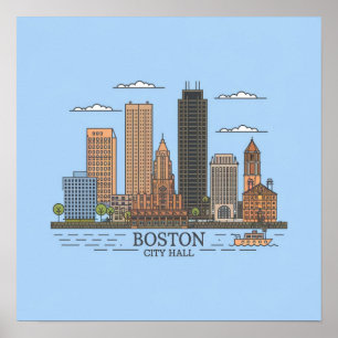 Boston City Skyline, boston ma skyline Poster