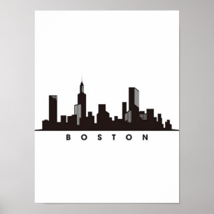 Boston City Skyline, boston ma skyline Poster