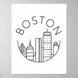 Boston City Skyline, boston ma skyline Poster