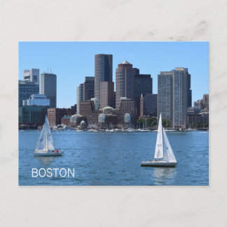 Boston City Skyline Sailing Boats Harbour Travel Postcard