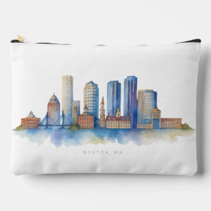 Boston City Skyline Watercolor   Modern Boston MA  Accessory Pouch