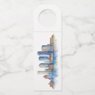 Boston City Skyline Watercolor Modern Boston MA Bottle Tag
